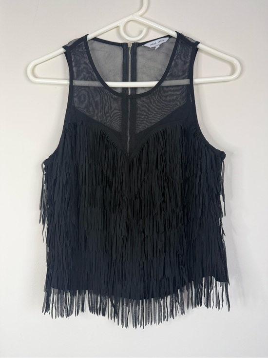 Blank NYC Tops - Black Fringe Mesh Tank